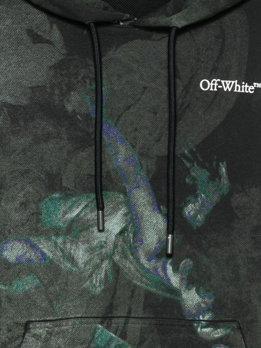 Off White Dark Painting Skate Hoodie Bold Graphic Cotton Topwear Drawstring Hood Pouch Pocket For Streetwear Fans
