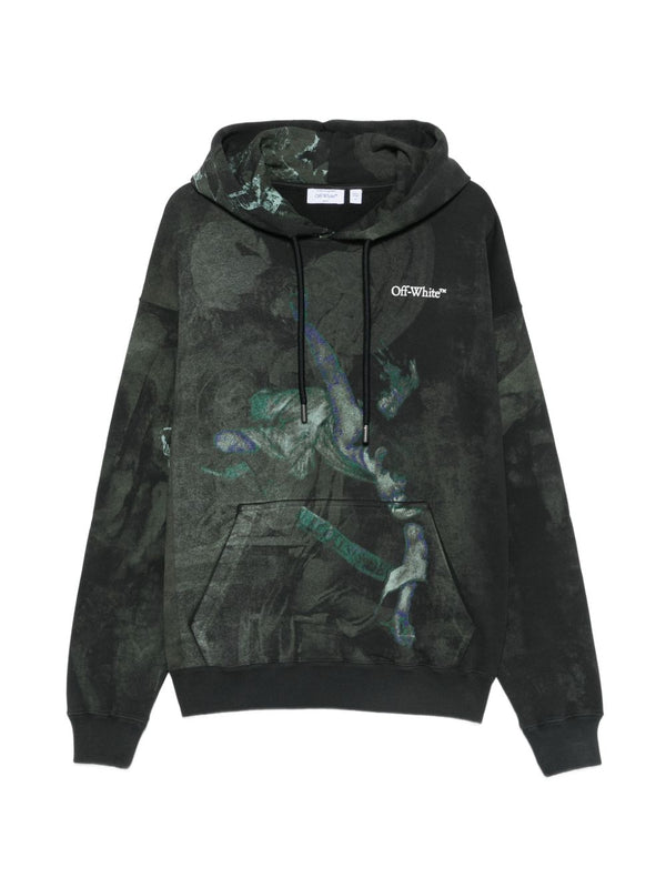Off White Dark Painting Skate Hoodie Bold Graphic Cotton Topwear Drawstring Hood Pouch Pocket For Streetwear Fans