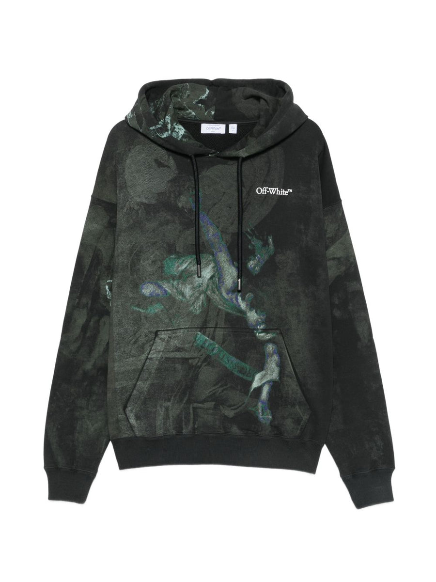 Off White Dark Painting Skate Hoodie Bold Graphic Cotton Topwear Drawstring Hood Pouch Pocket For Streetwear Fans