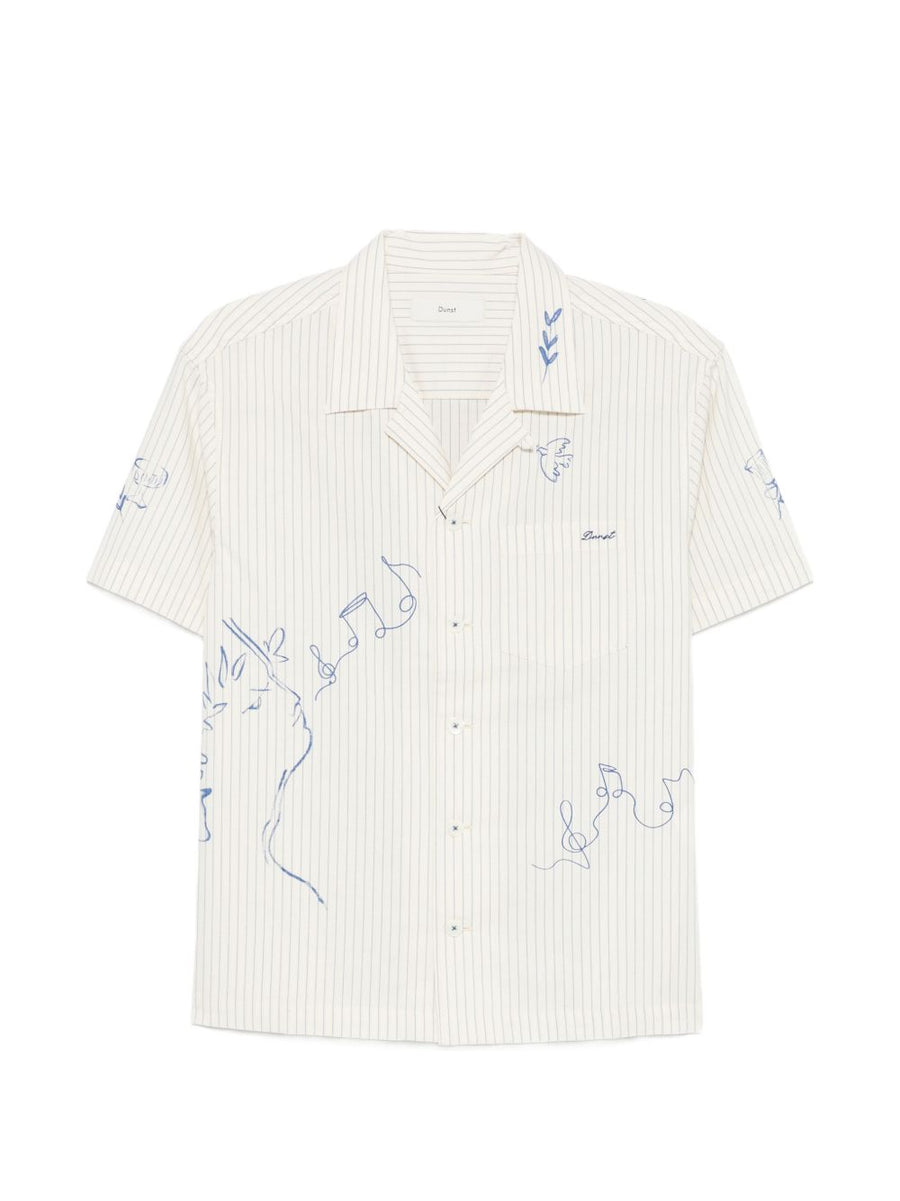 Dunst Cotton Shirt for Women with Graphic Pinstripe Print Relaxed Camp Collar and Front Button