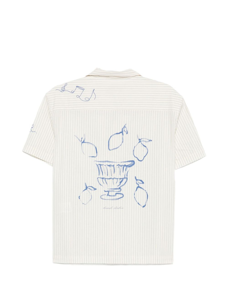 Dunst Cotton Shirt for Women with Graphic Pinstripe Print Relaxed Camp Collar and Front Button