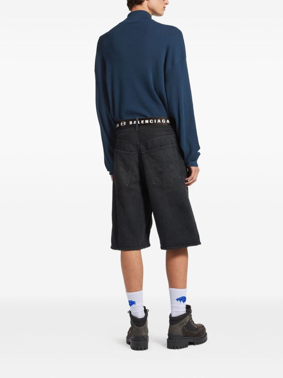Balenciaga Denim Cotton Shorts For Men Navy Luxury Short Trousers Versatile Everyday Wear