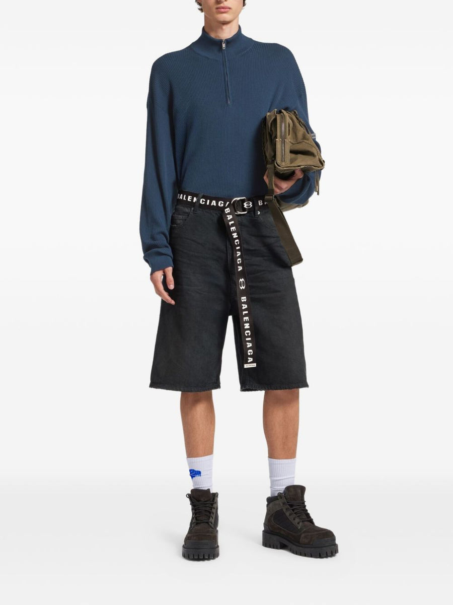 Balenciaga Denim Cotton Shorts For Men Navy Luxury Short Trousers Versatile Everyday Wear