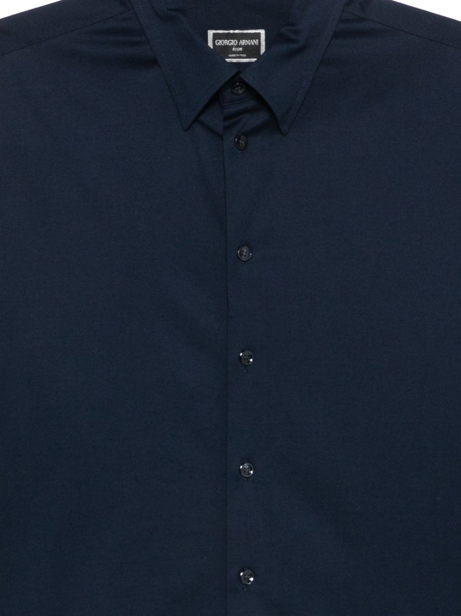 Mens Giorgio Armani Slim Fit Navy Cotton Shirt with Icon Line Collar Essential Business Casual