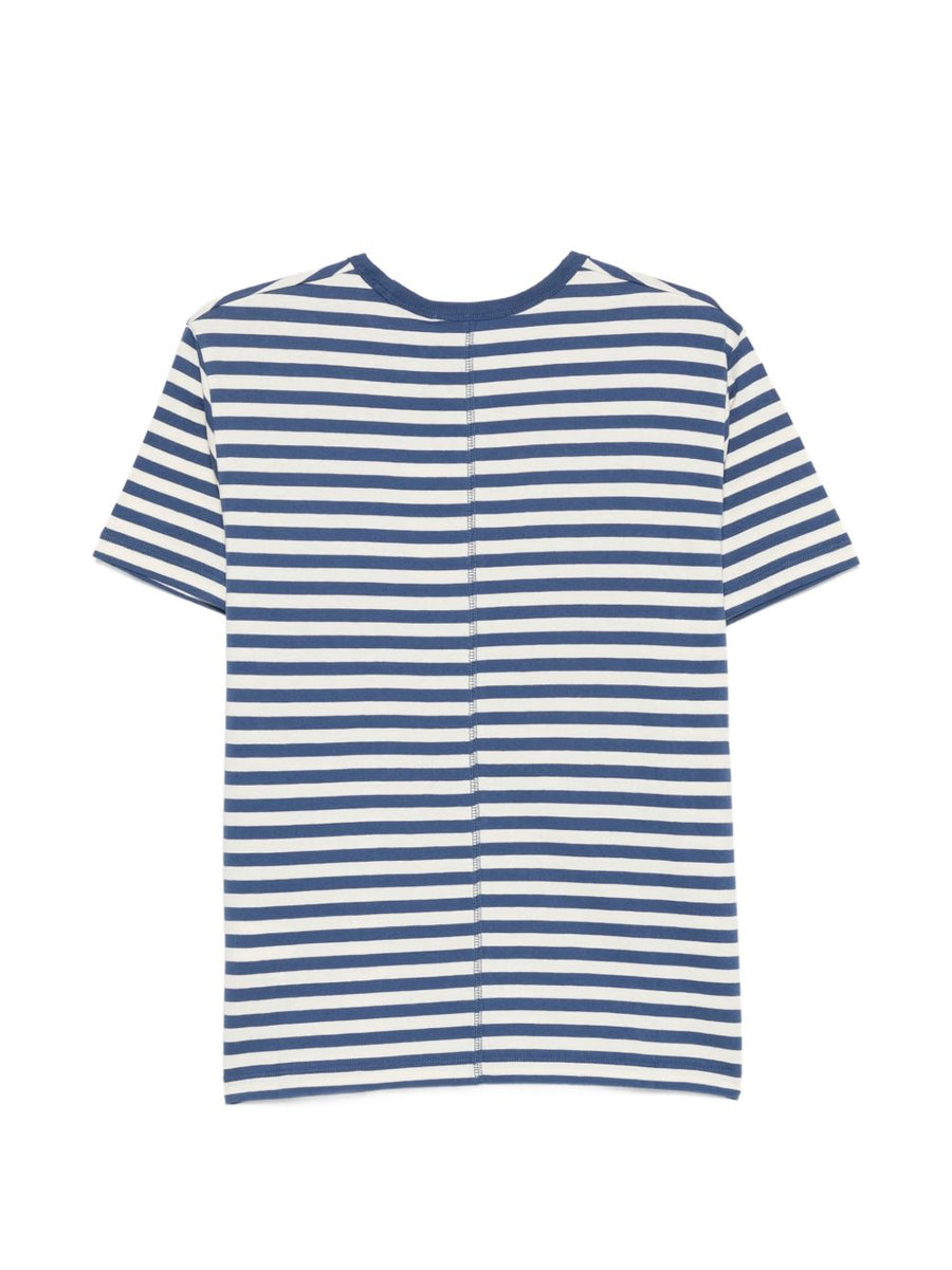 Dunst Striped Cotton T Shirt For Women Navy Crew Neck With Front Embroidery Effortless Everyday Style