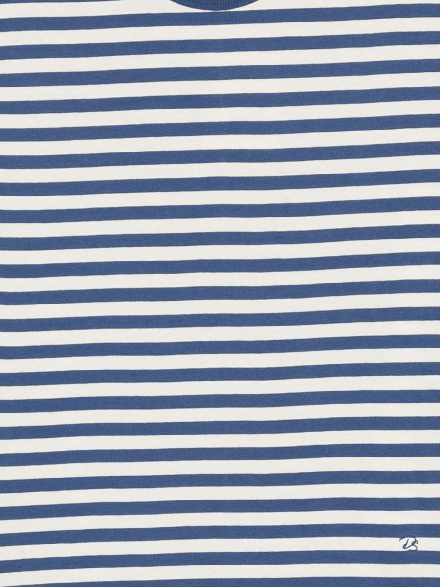 Dunst Striped Cotton T Shirt For Women Navy Crew Neck With Front Embroidery Effortless Everyday Style