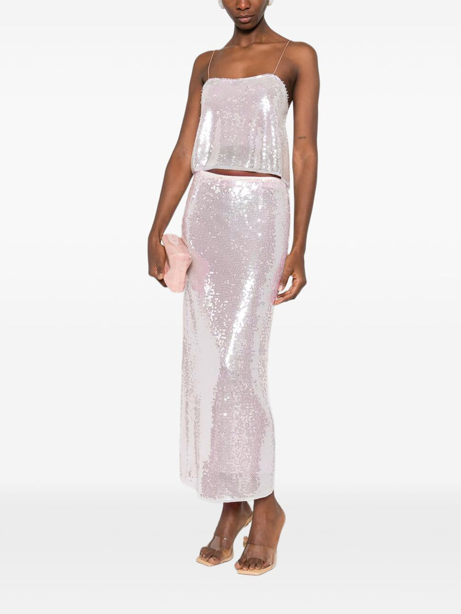 Forte Forte Sequined Long Skirt For Women Glamorous Light Pink Sparkle Statement Piece