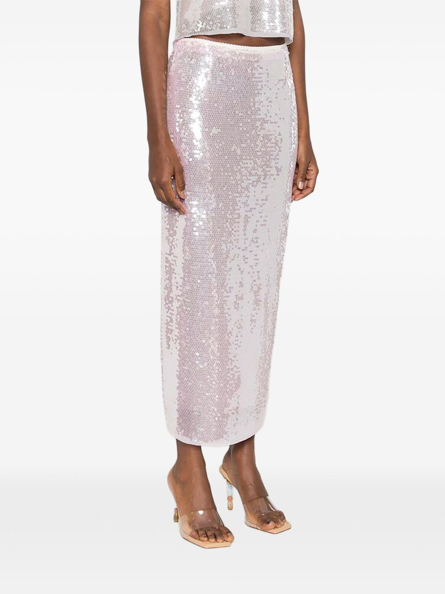 Forte Forte Sequined Long Skirt For Women Glamorous Light Pink Sparkle Statement Piece