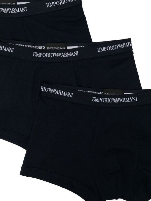 Emporio Armani Navy Logo Boxer Briefs 3 Pack for Men Cotton Elastane