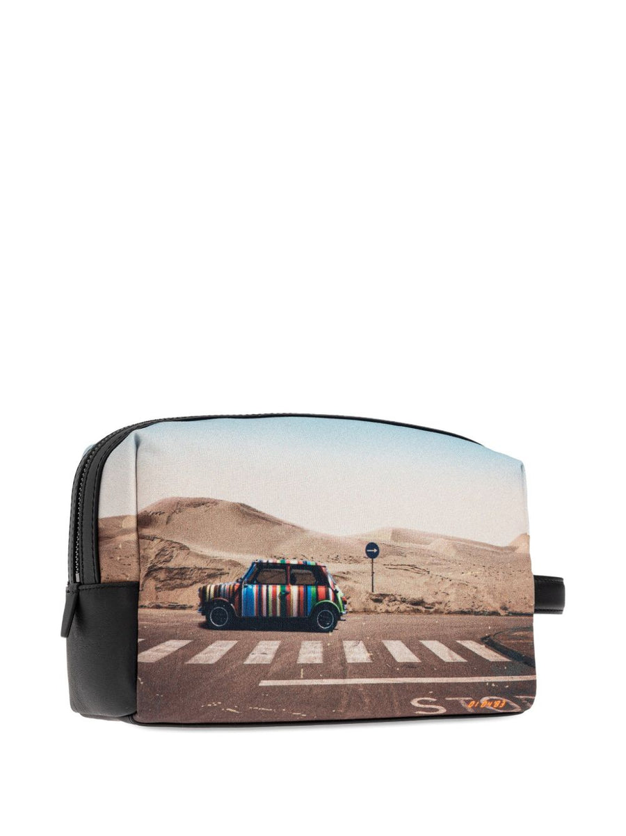 Paul Smith Pixelated Mini Wash Bag Compact Travel Cosmetic Case With Recycled Polyester And Leather Trim For Men