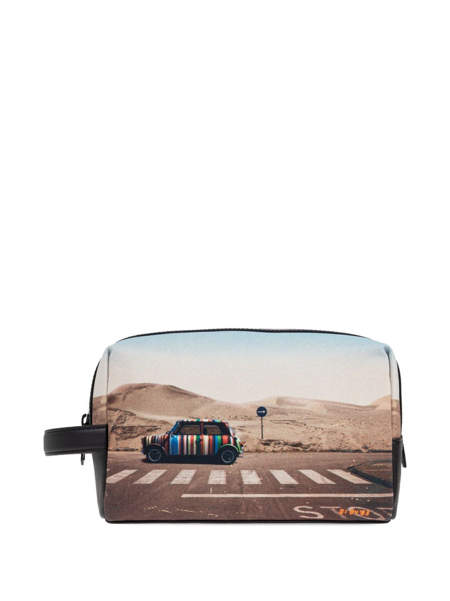 Paul Smith Pixelated Mini Wash Bag Compact Travel Cosmetic Case With Recycled Polyester And Leather Trim For Men