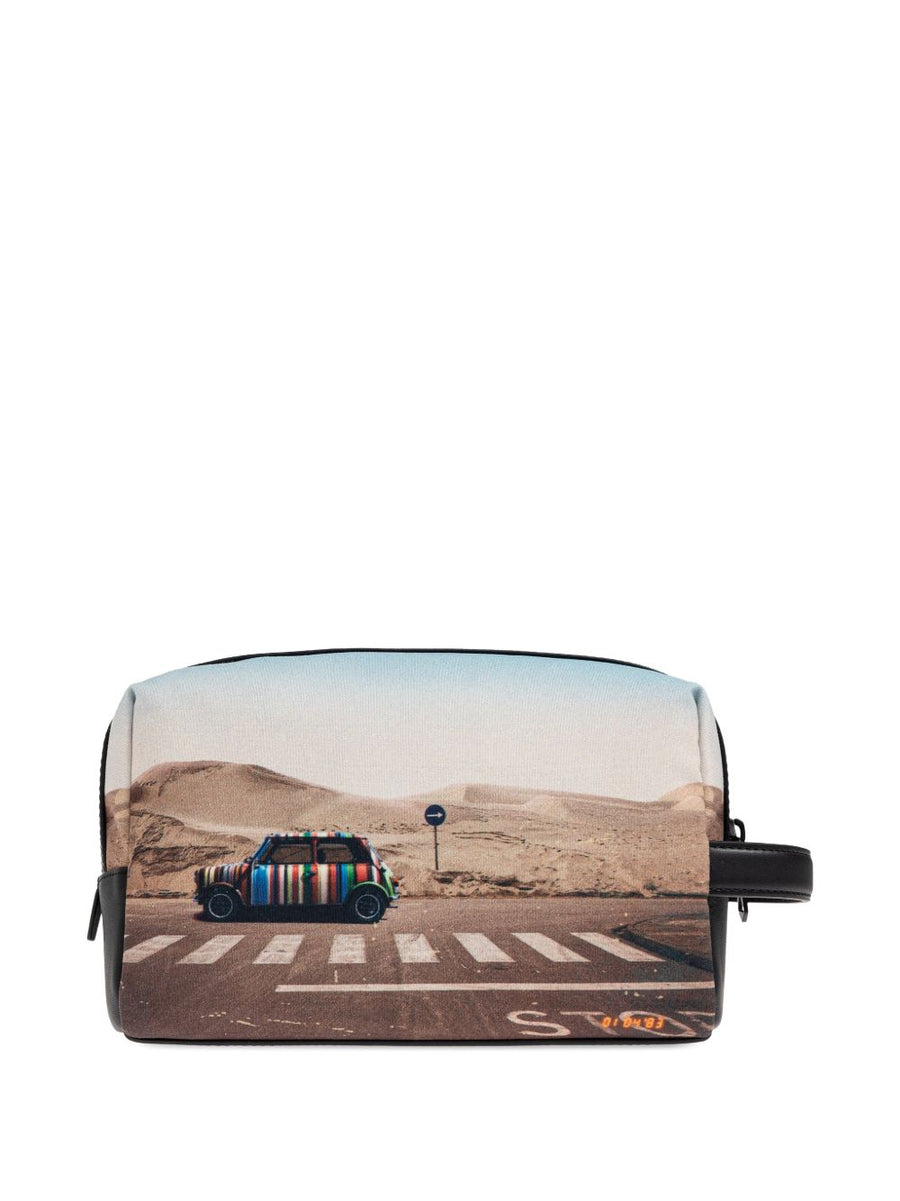 Paul Smith Pixelated Mini Wash Bag Compact Travel Cosmetic Case With Recycled Polyester And Leather Trim For Men