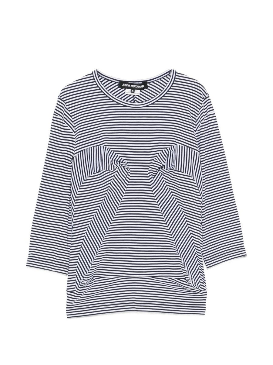 Striped Cotton T Shirt by Junya Watanabe Navy Detail Luxury Panelled Modern Silhouette for Women