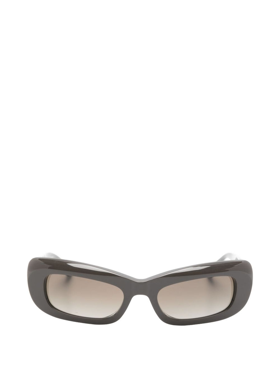 Balenciaga Sunglasses For Women With Dark Grey Rectangular Frames And Gold Logo Plaque