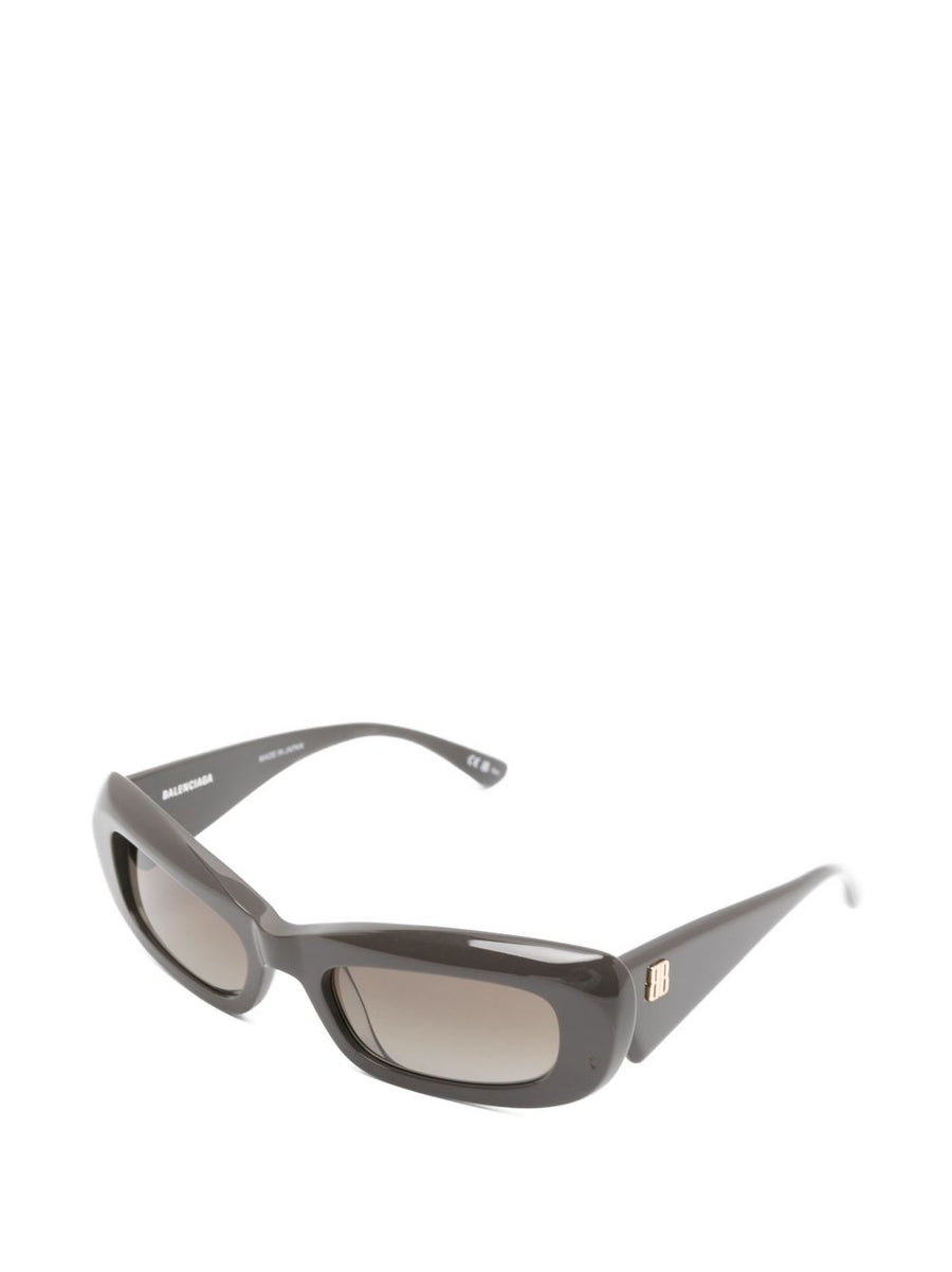 Balenciaga Sunglasses For Women With Dark Grey Rectangular Frames And Gold Logo Plaque