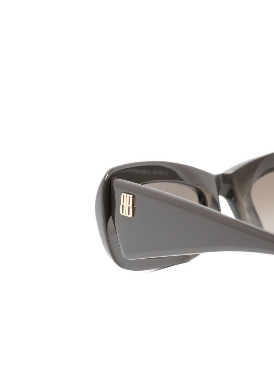 Balenciaga Sunglasses For Women With Dark Grey Rectangular Frames And Gold Logo Plaque