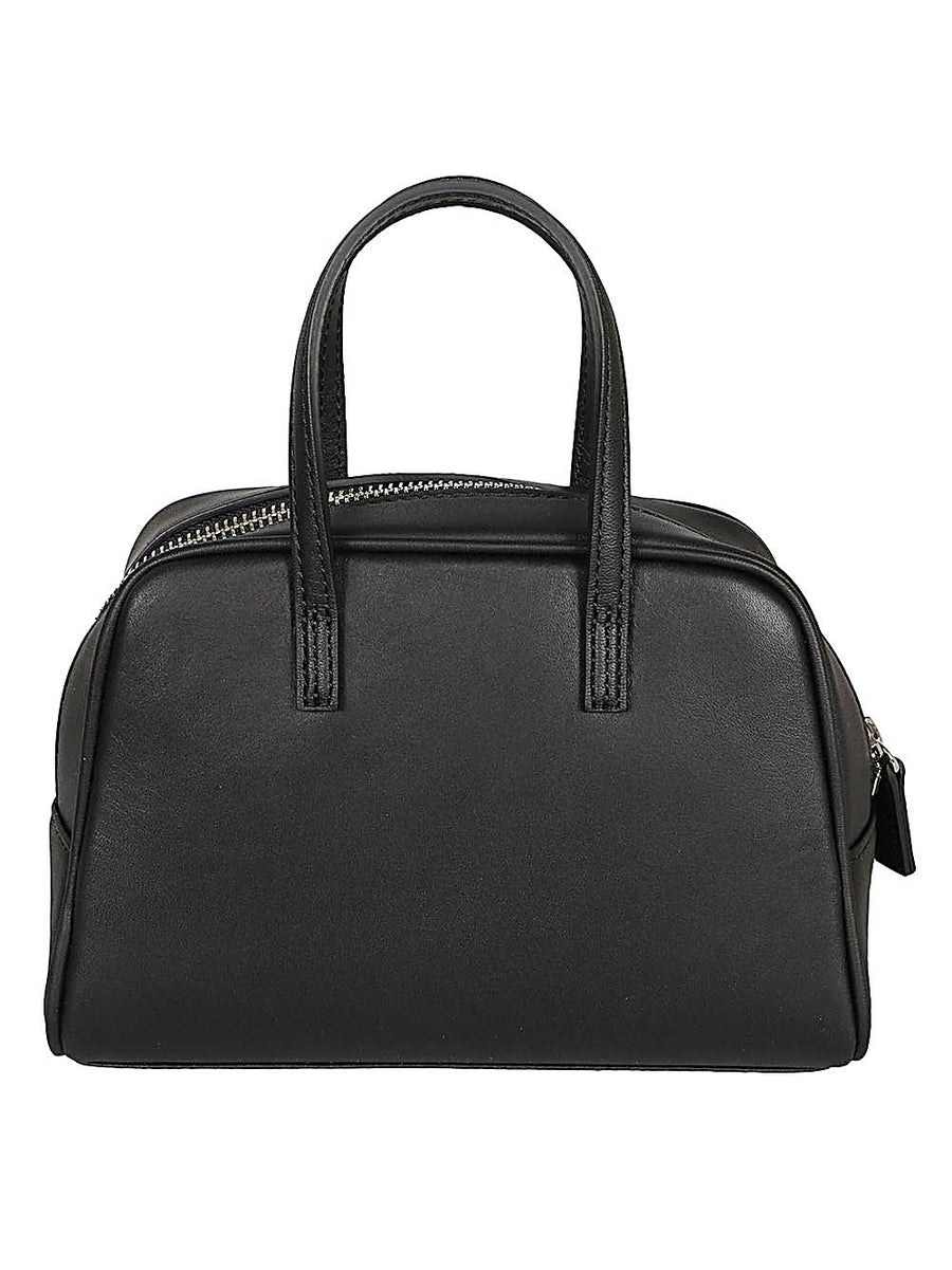 Mizuiro Elegant Leather Boston Bag Black For Women Compact One Size With Zip Closure And Interior Pocket