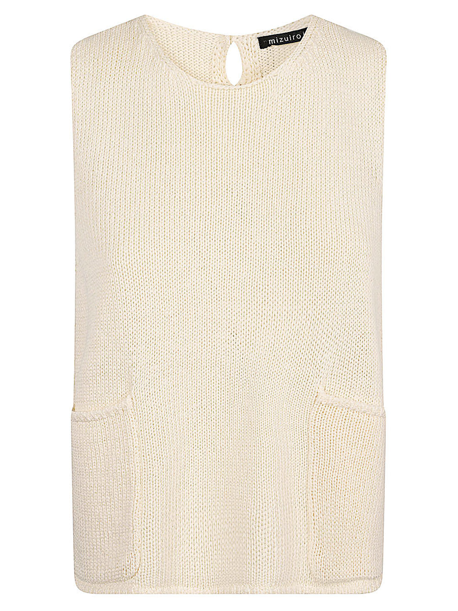 Mizuiro Cotton Vest For Women Lightweight Ivory Layering Top With Textured Tape Yarn Finish