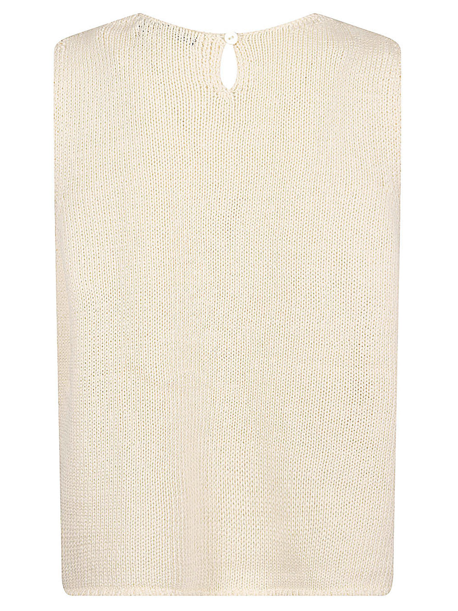 Mizuiro Cotton Vest For Women Lightweight Ivory Layering Top With Textured Tape Yarn Finish