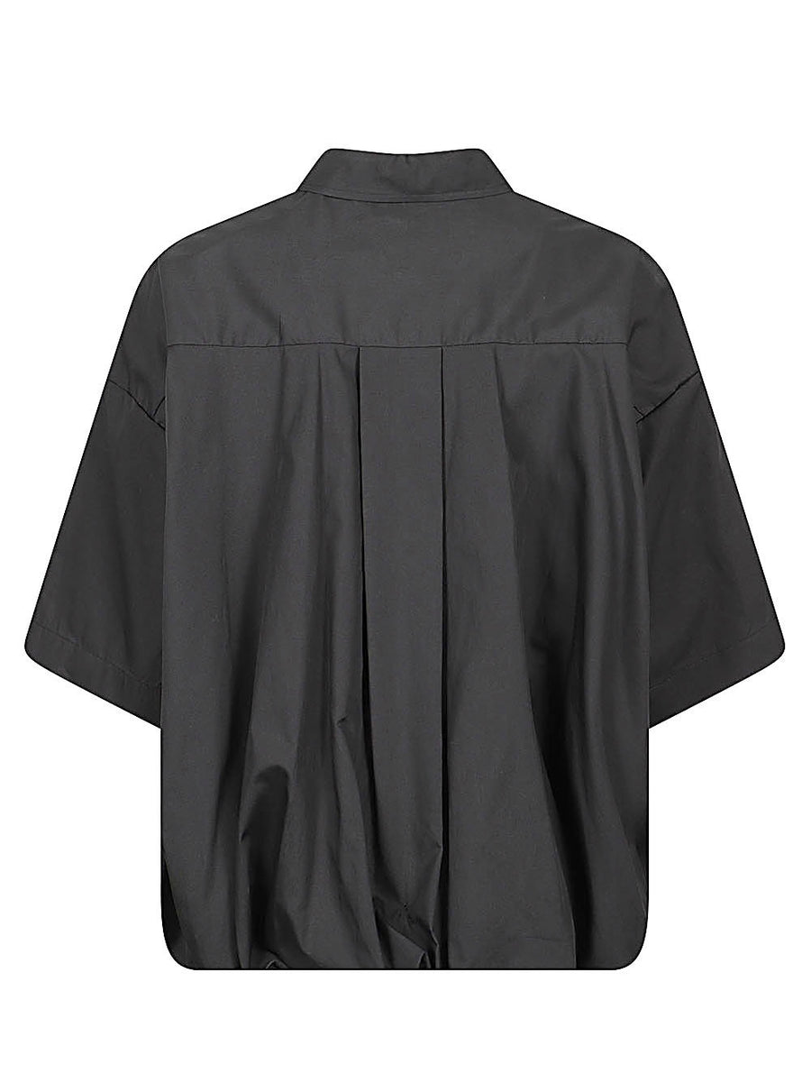Mizuiro Womens Black Cotton Balloon Shirt With Gathered Hem Versatile Everyday Casual Style