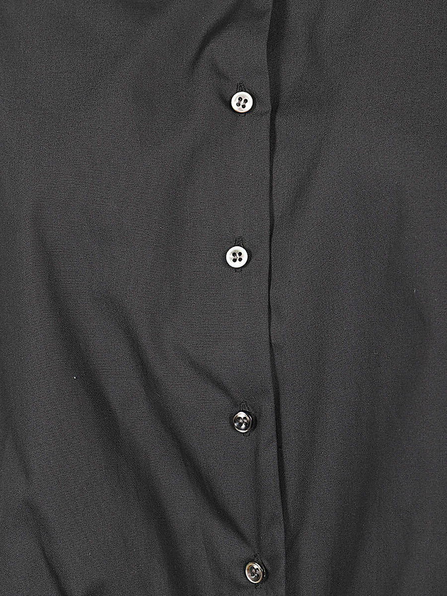 Mizuiro Womens Black Cotton Balloon Shirt With Gathered Hem Versatile Everyday Casual Style