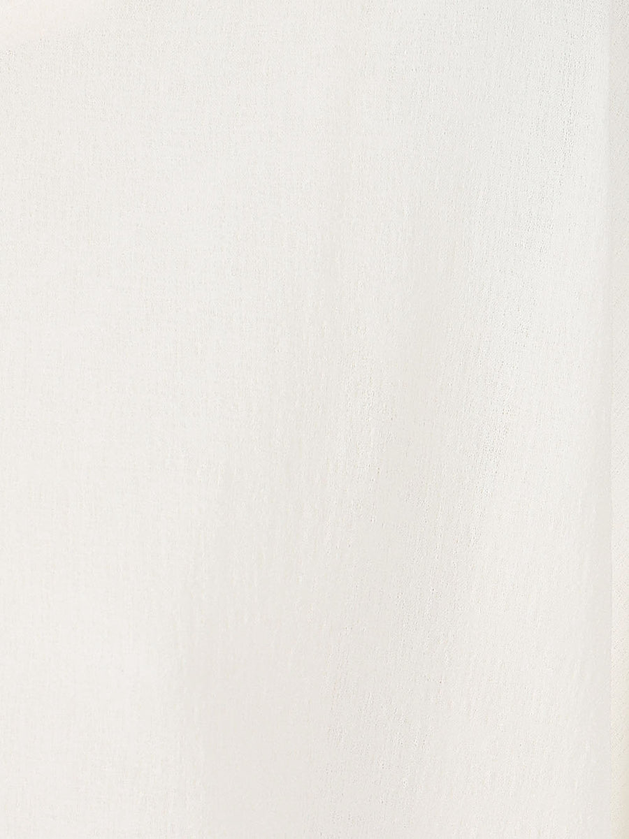 MIZUIRO White Crew Neck Sweater Textured Paperlike Knit With Elegant Loose Fit And Asymmetric Hem Side Slits For Women