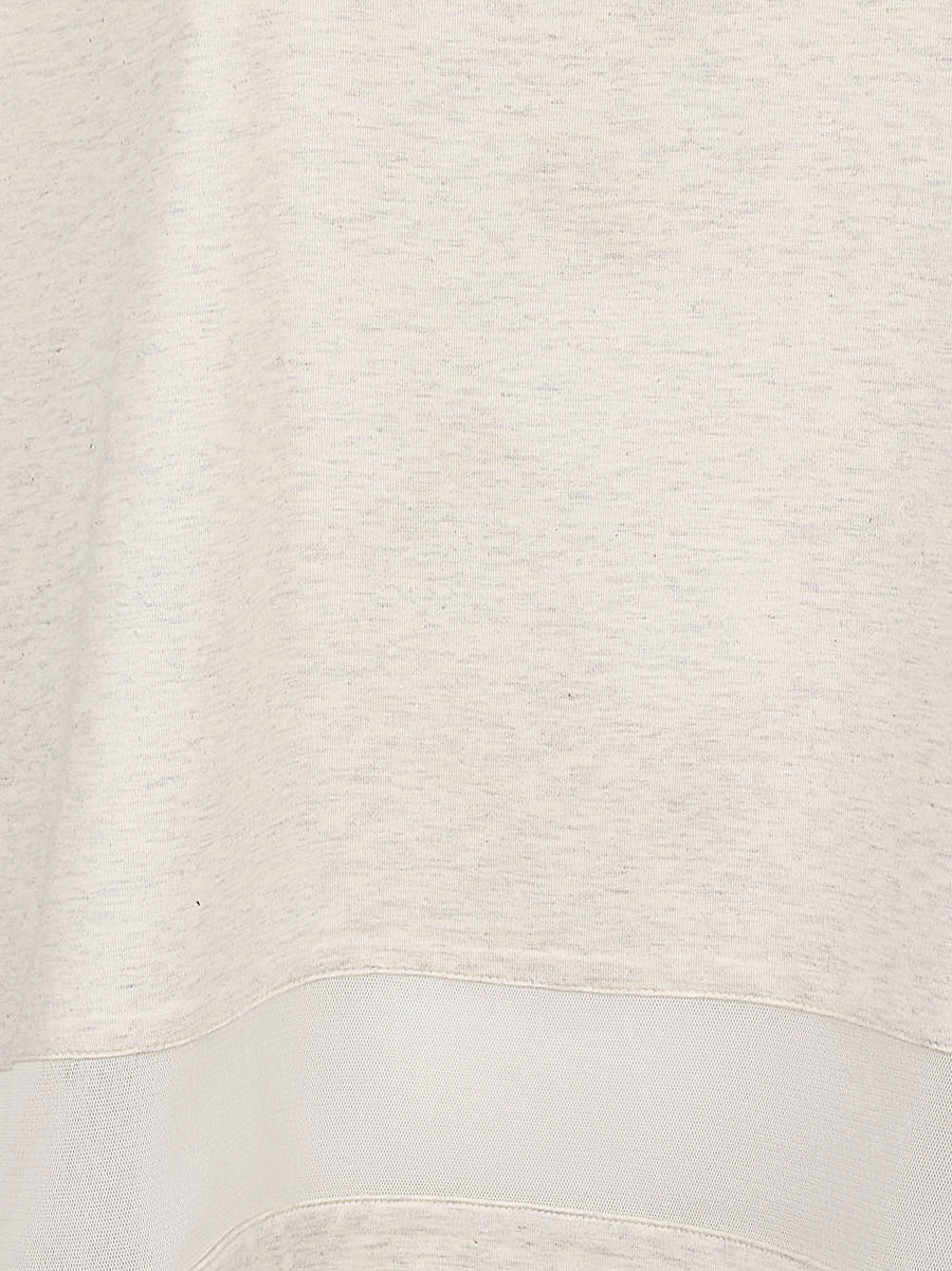 Mizuiro Beige Mesh Mix Wide Pullover For Women Breathable Cotton Top With Draped Silhouette And Mesh Hem