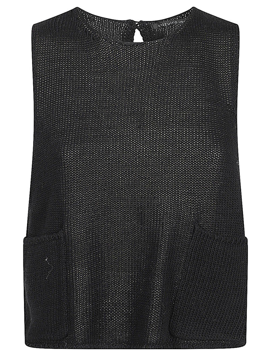 MIZUIRO Black Cotton Vest For Women Textured Tape Yarn Layering Piece Minimalist Silhouette