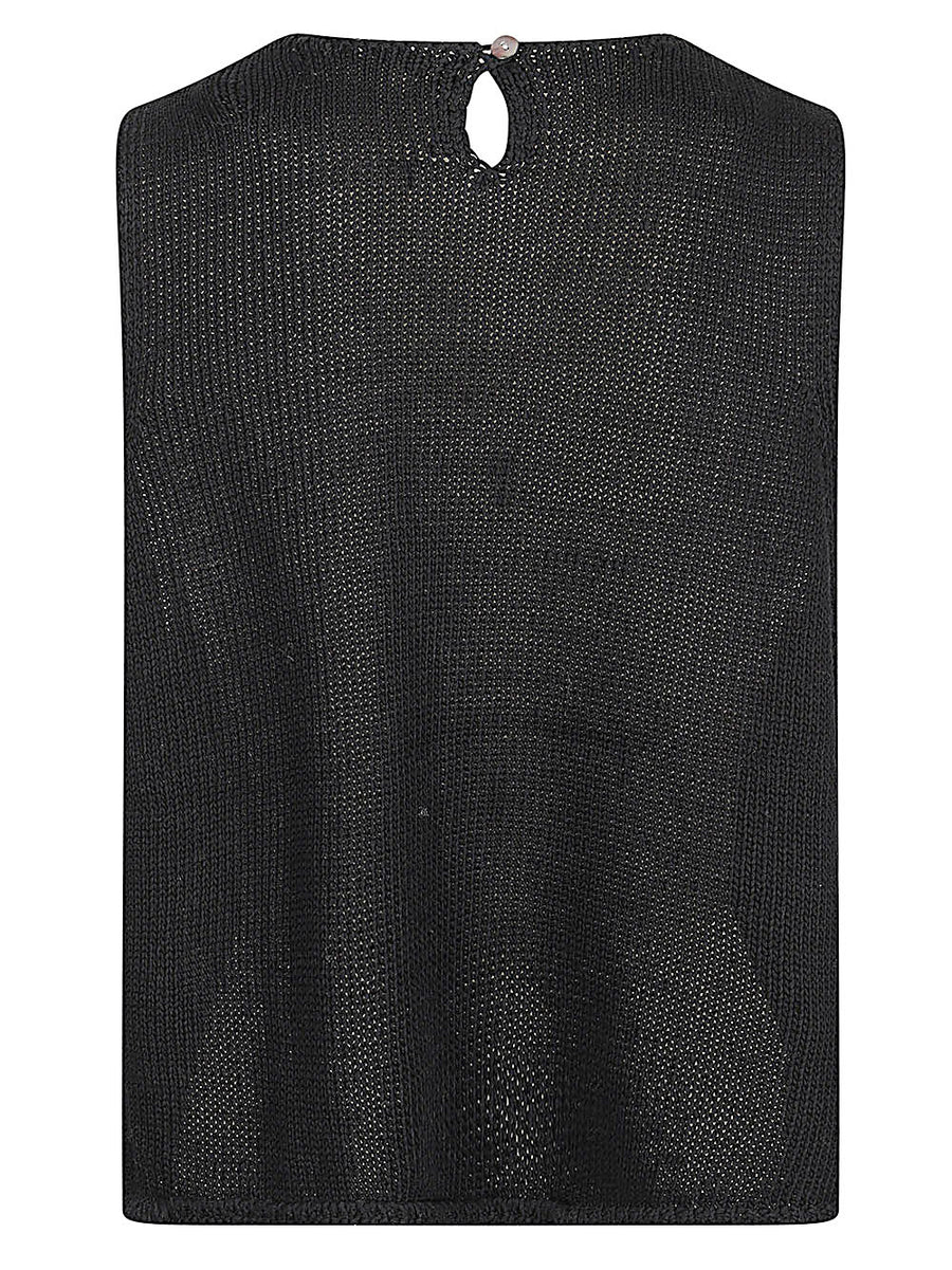 MIZUIRO Black Cotton Vest For Women Textured Tape Yarn Layering Piece Minimalist Silhouette