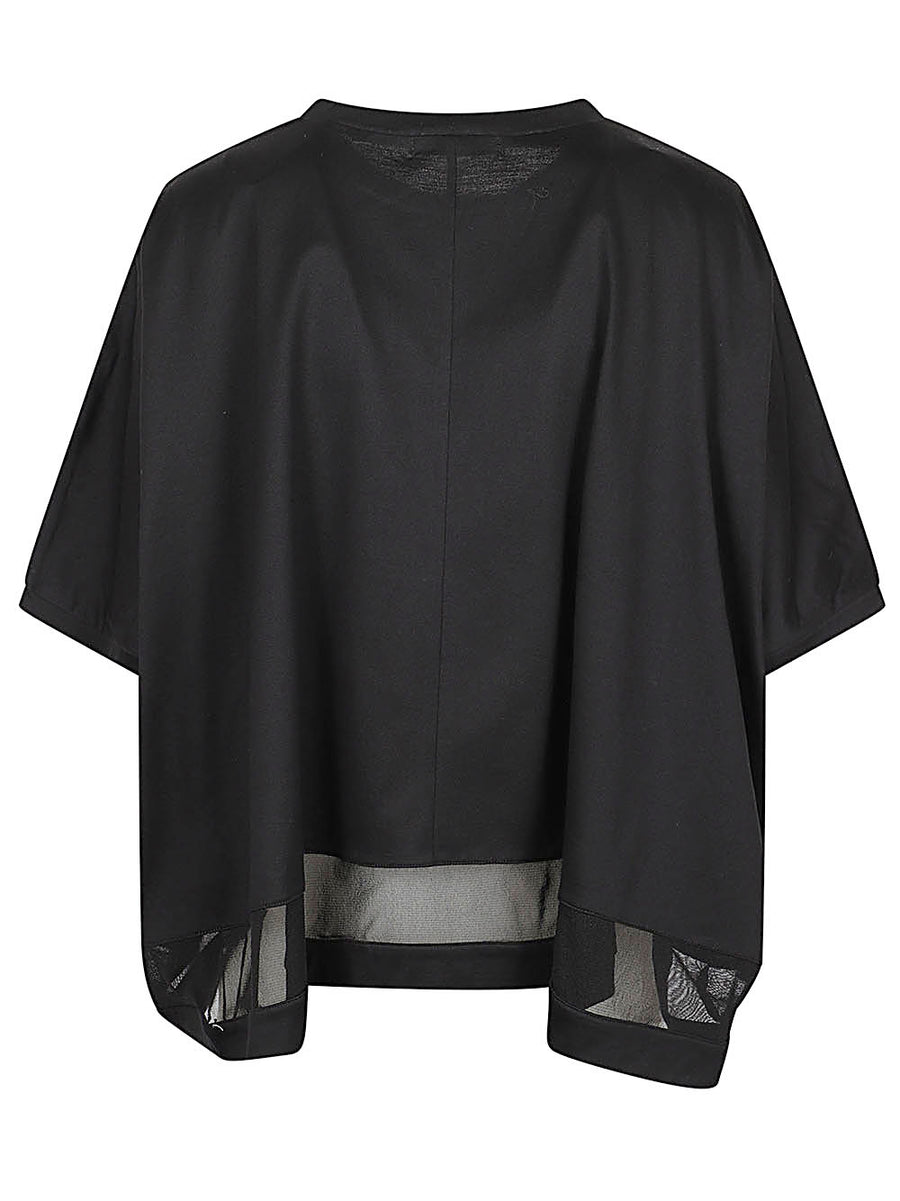 Mizuiro Black Mesh Hem Pullover Top For Women Wide Draped Cotton Luxury Everyday Wear