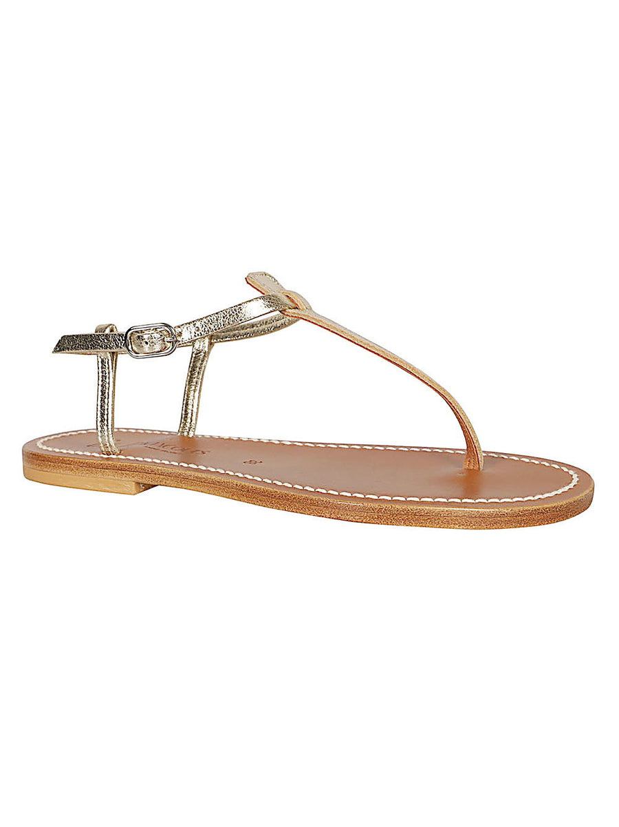 K Jacques St Tropez Gold Leather Sandals With Interchangeable Ankle Strap