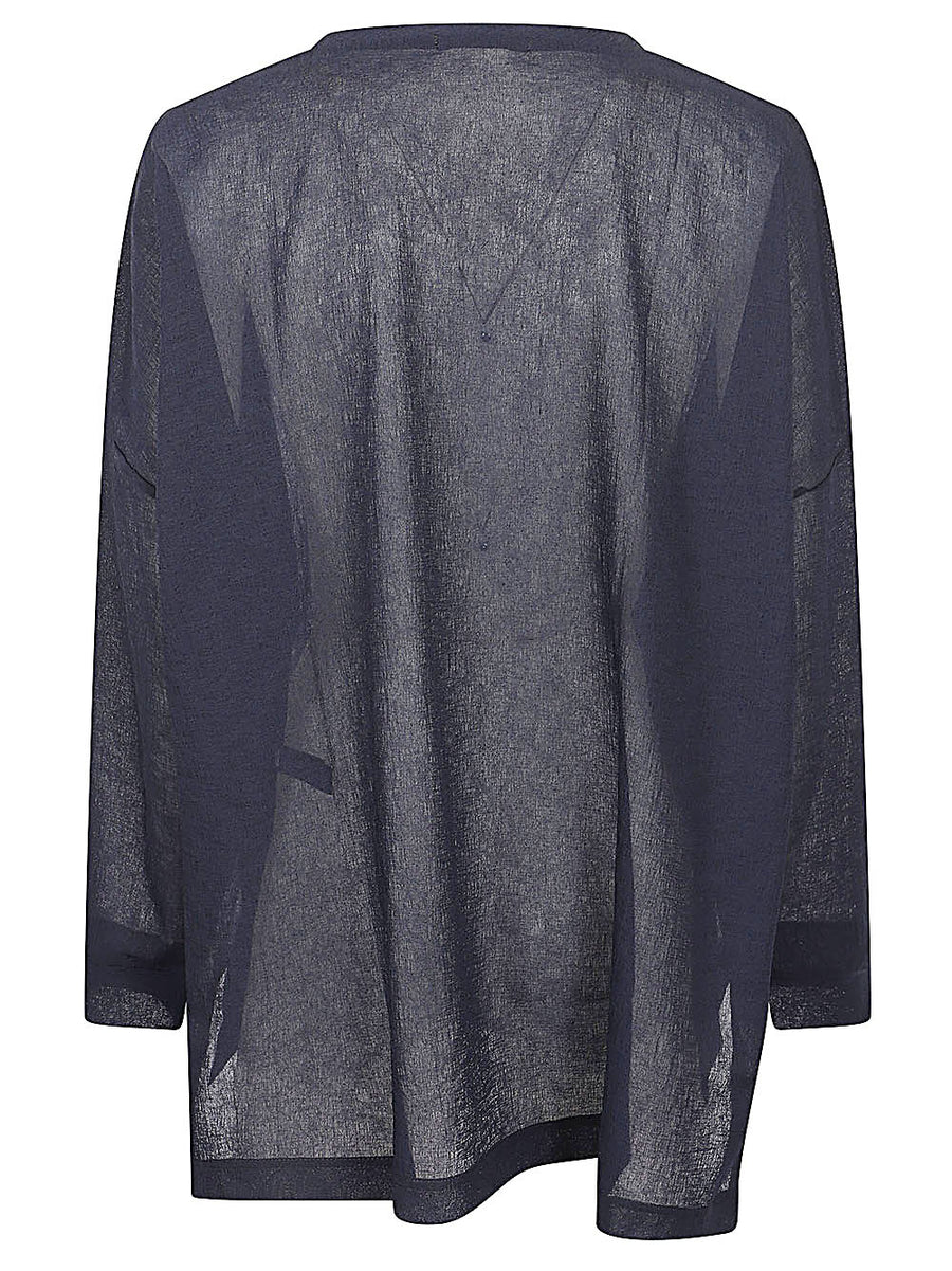 MIZUIRO Navy Textured Crew Neck Pullover For Women, Relaxed Paperlike Knit Versatile Topwear