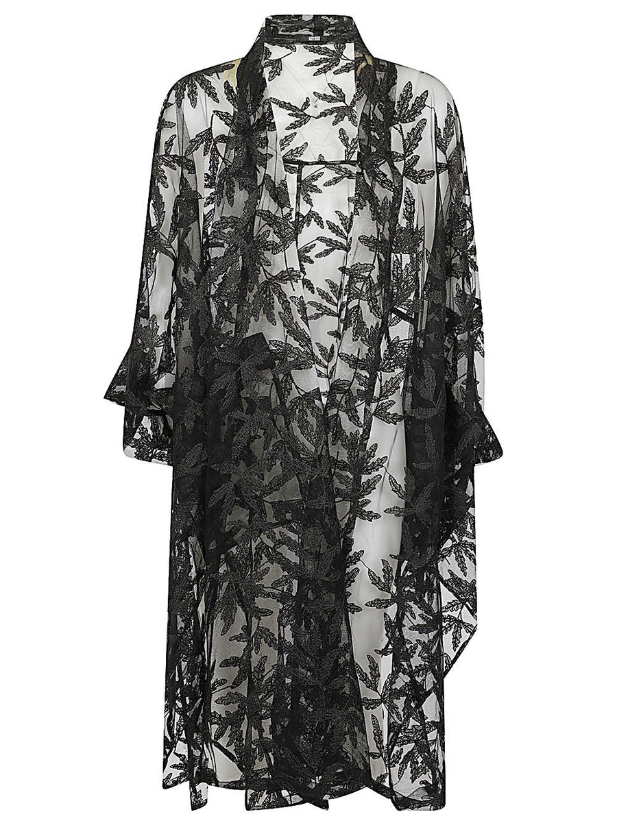 Moyuru Black Oversized Sheer Long Cardigan Jacket For Women Versatile Layering Embroidery