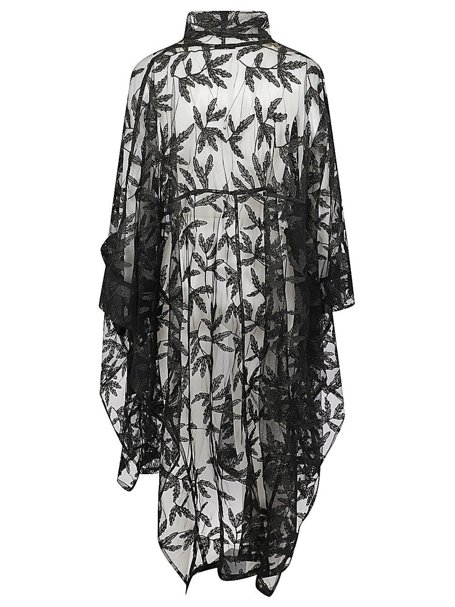 Moyuru Black Oversized Sheer Long Cardigan Jacket For Women Versatile Layering Embroidery