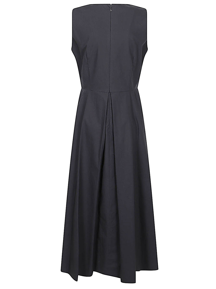 Mizuiro Navy Sleeveless Long Dress For Women Cotton 100 Bodice Fitted And Flared Hem For Refined Spring Summer