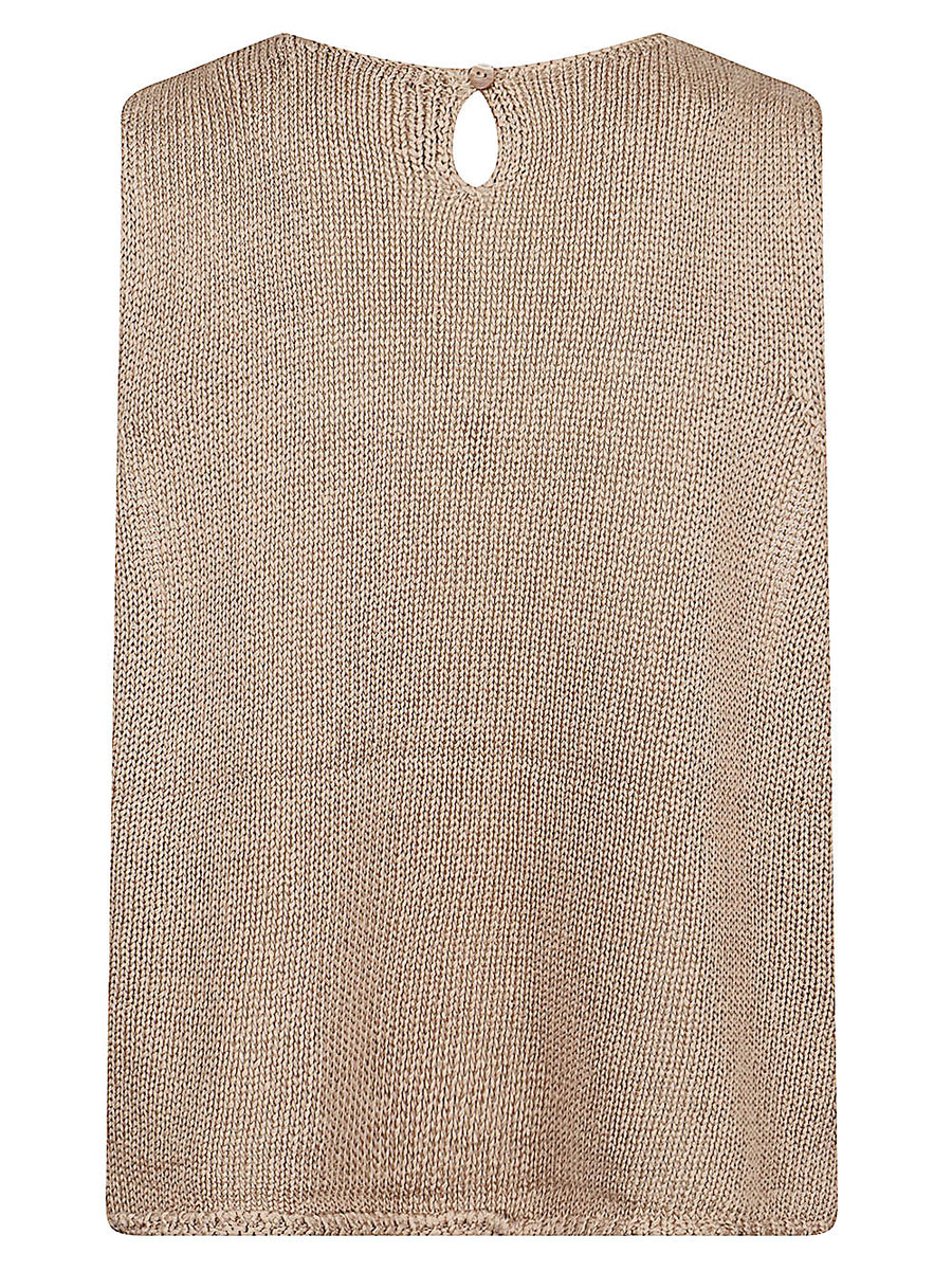 Mizuiro Beige Cotton Vest For Women Lightweight Layering Top Textured Tape Yarn Knit