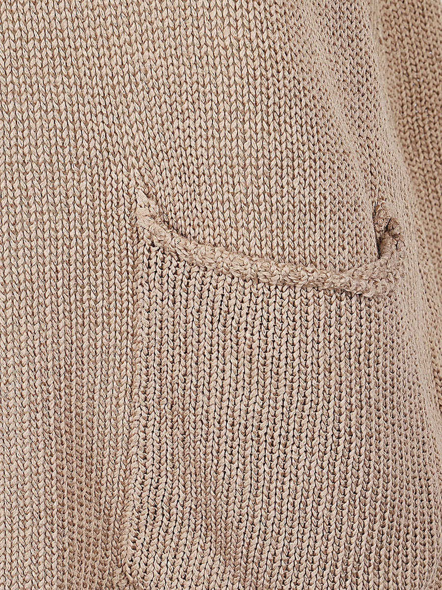 Mizuiro Beige Cotton Vest For Women Lightweight Layering Top Textured Tape Yarn Knit