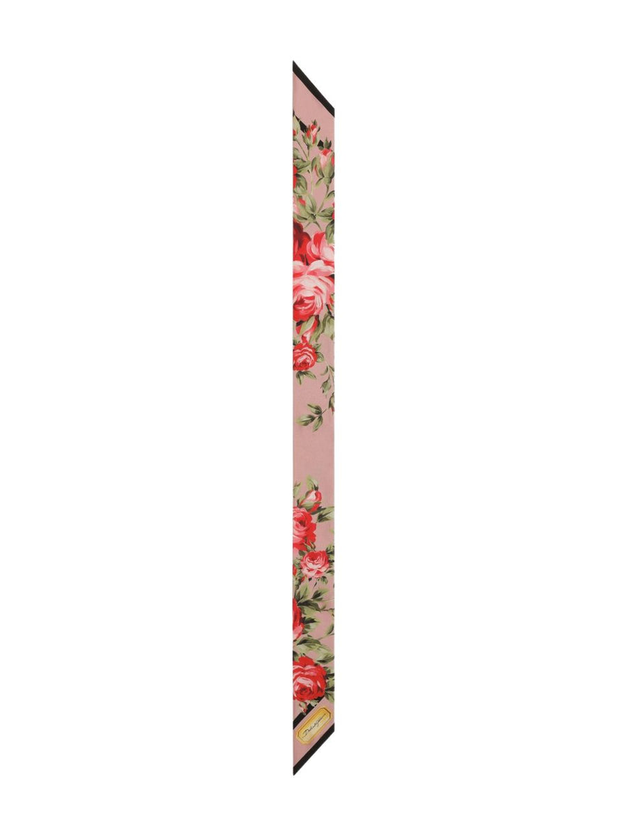 Dolce & Gabbana-Rose Bouquet-print silk twill bandeau/skinny scarf