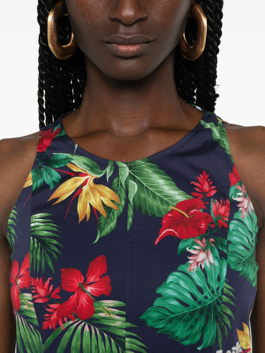 Archivio 67 Printed Navy Floral Midi Dress For Women With Elegant Aline Silhouette