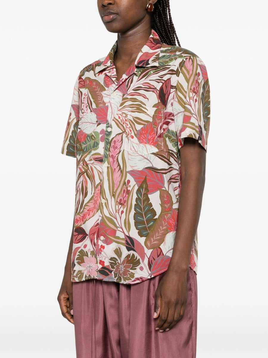 Archivio '67 Pink Floral Multicolor Versatile Printed Shirt For Women Cotton Comfort Notched Collar Front Button