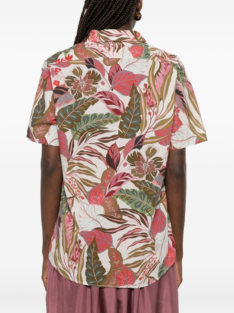 Archivio '67 Pink Floral Multicolor Versatile Printed Shirt For Women Cotton Comfort Notched Collar Front Button
