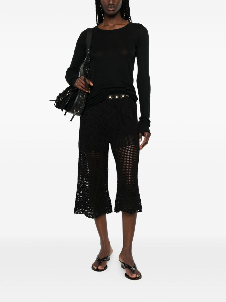 Iro Crochet Knit Wide Leg Trousers For Women With Elastic Waistband And Slip On Comfort Textured Knit