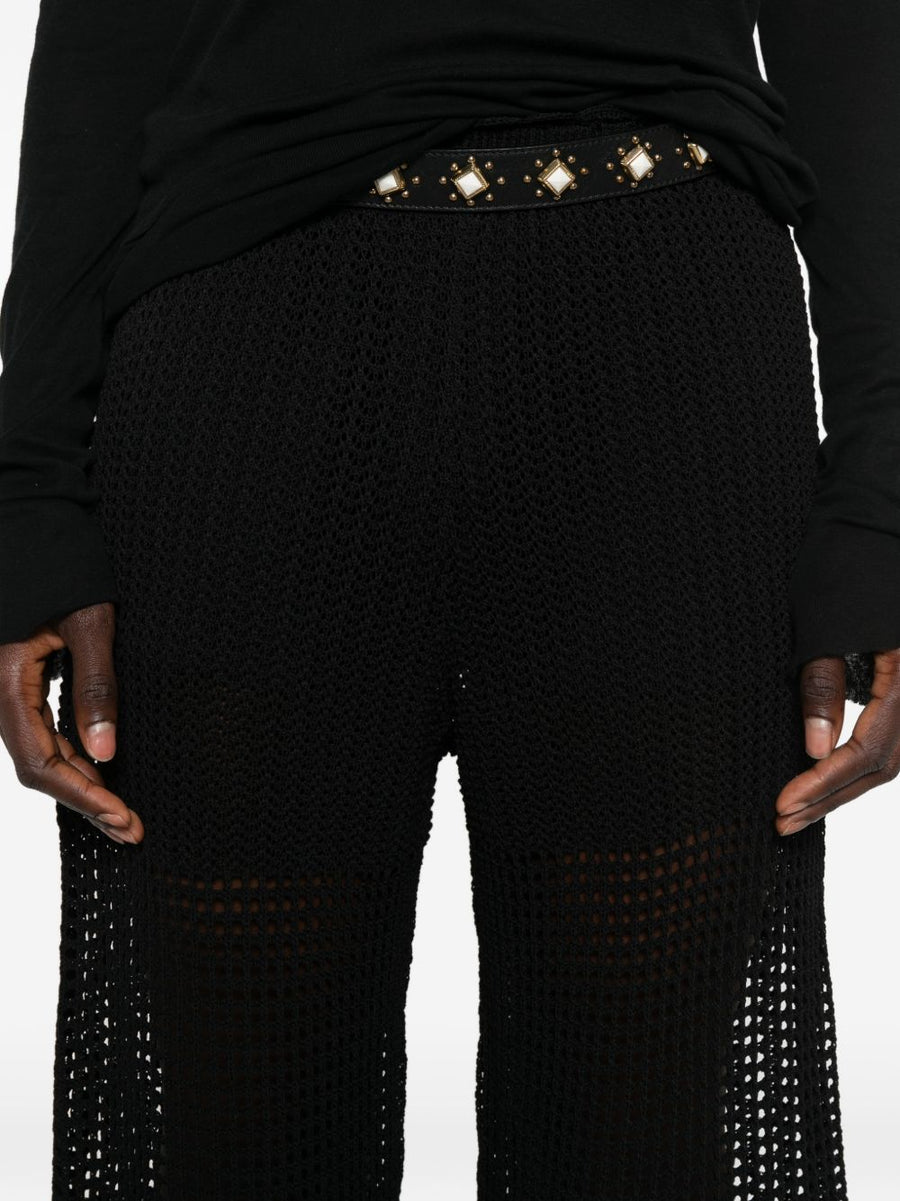 Iro Crochet Knit Wide Leg Trousers For Women With Elastic Waistband And Slip On Comfort Textured Knit