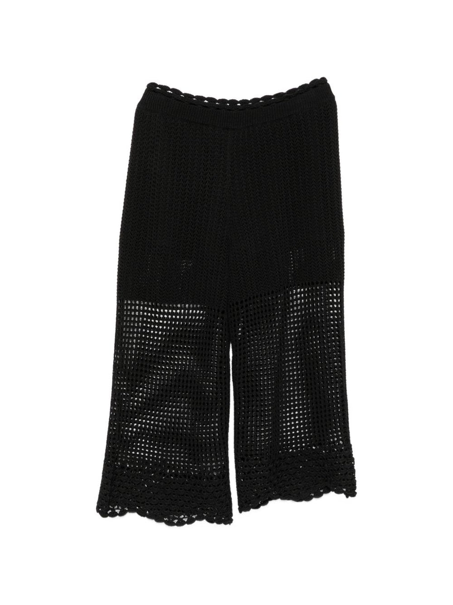 Iro Crochet Knit Wide Leg Trousers For Women With Elastic Waistband And Slip On Comfort Textured Knit