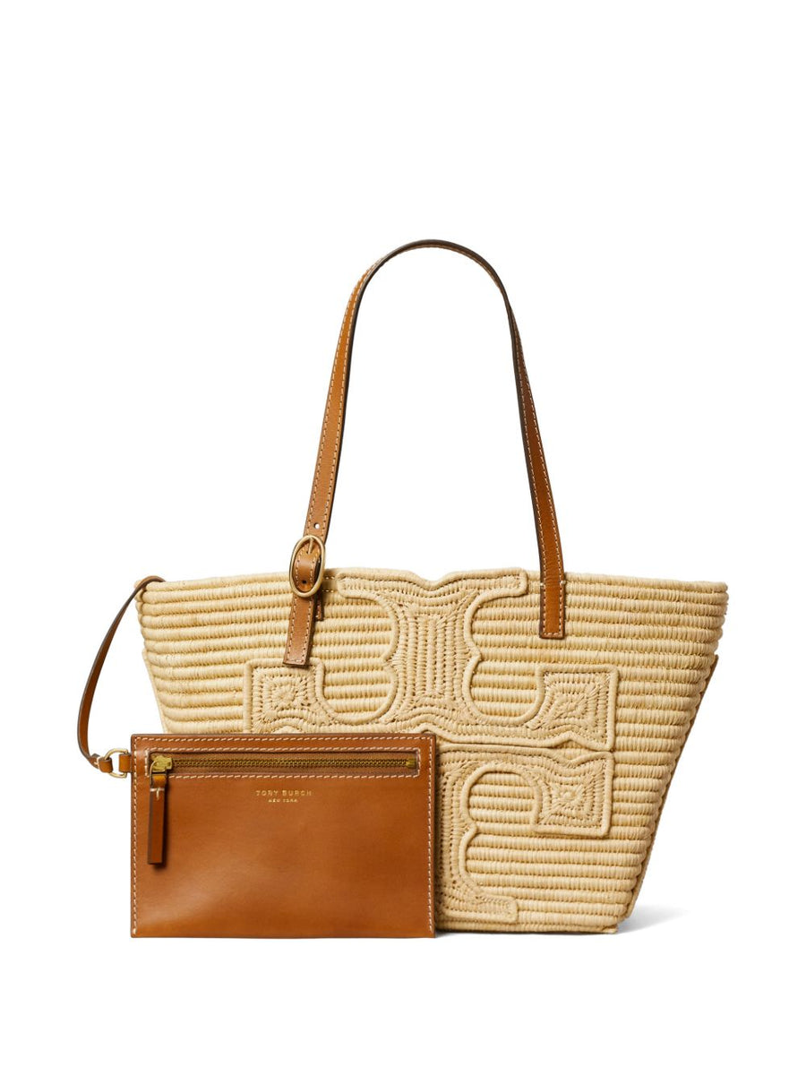Tory Burch Ella Raffia Tote Lightweight And Spacious With Adjustable Leather Straps For Women