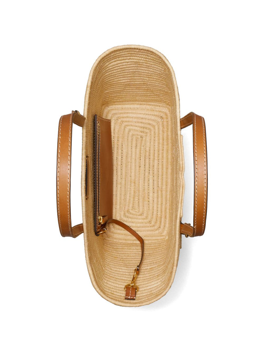 Tory Burch Ella Raffia Tote Lightweight And Spacious With Adjustable Leather Straps For Women
