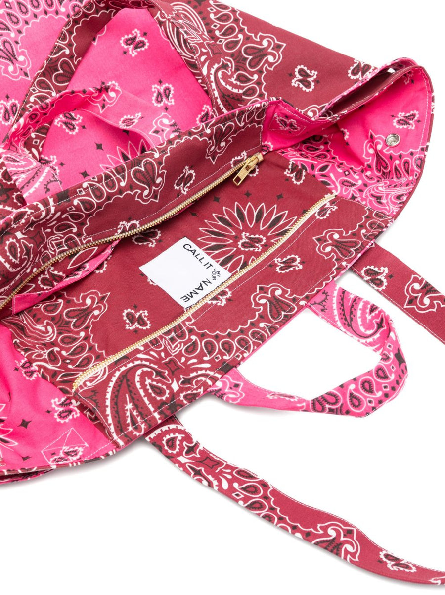 Call It By Your Name Cotton Tote Bag Lightweight Fuchsia Patchwork Shopper For Women