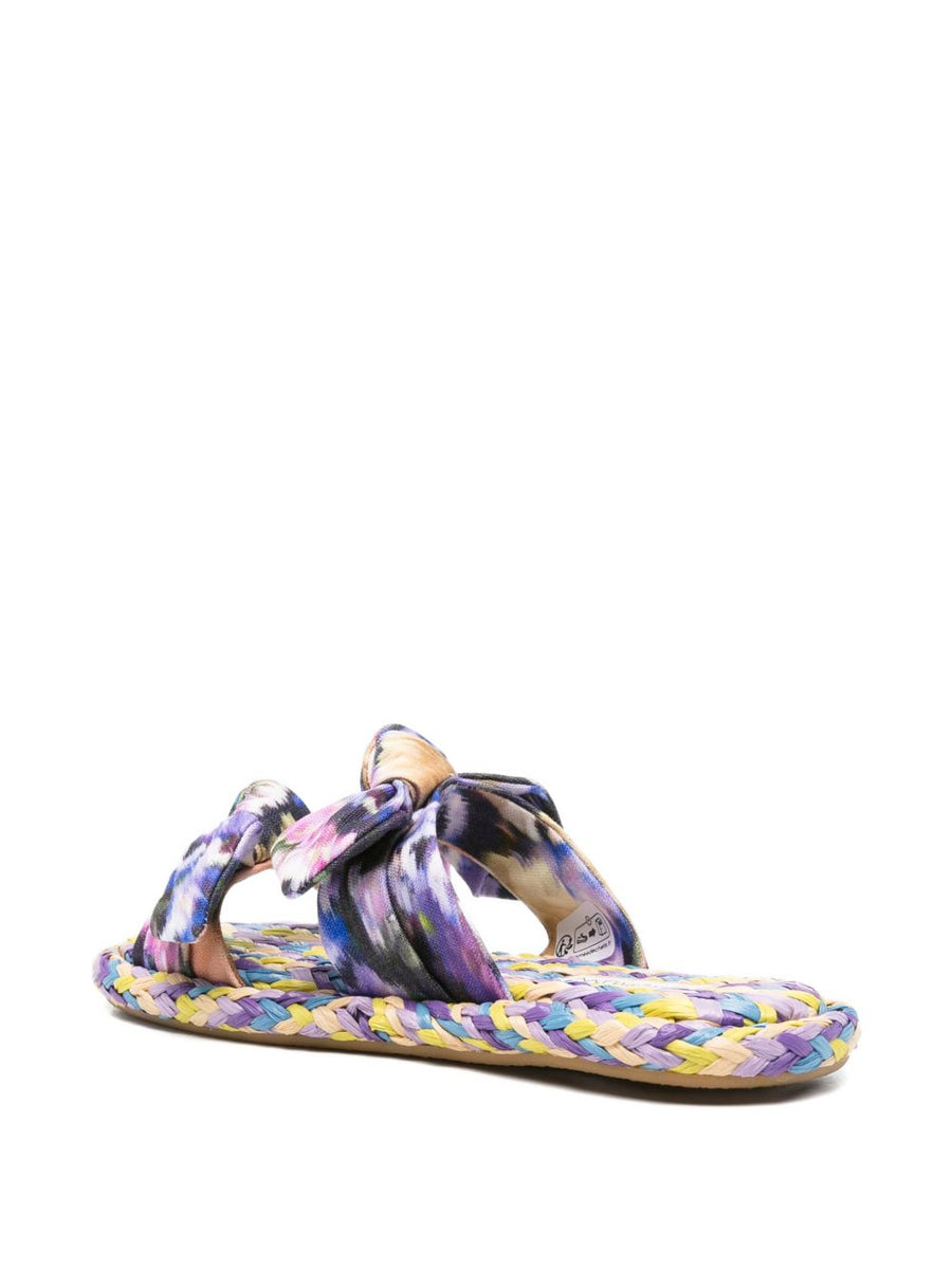 Zimmermann Lilac Sandals With Floral Knotted Straps Sun Ready Open Toe Flat For Women