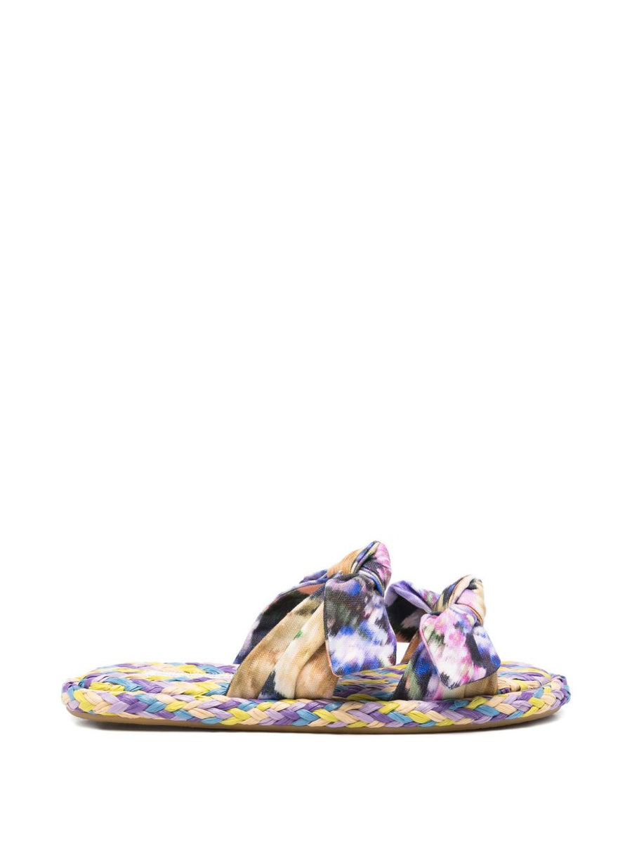 Zimmermann Lilac Sandals With Floral Knotted Straps Sun Ready Open Toe Flat For Women