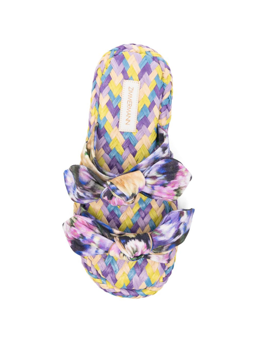 Zimmermann Lilac Sandals With Floral Knotted Straps Sun Ready Open Toe Flat For Women